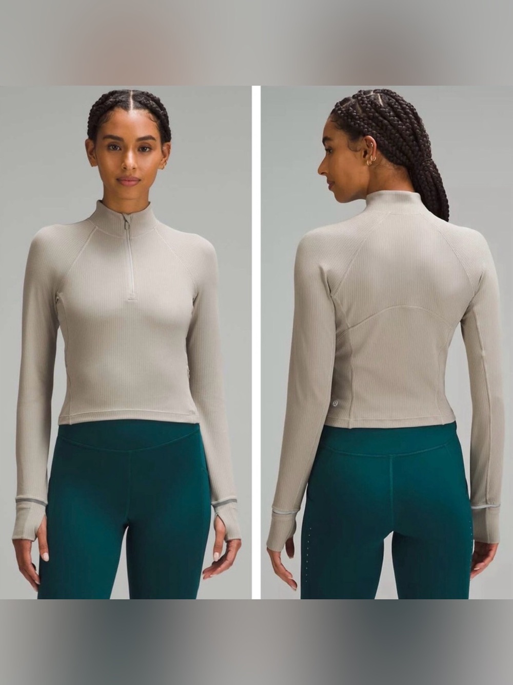 Lululemon It’s Rulu Ribbed Cropped half Zip in Riverstone Size 6
